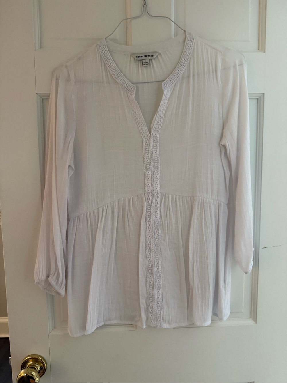 COUNTERPARTS WOMENS PEASANT STYLE TOP WHITE SIZE SMALL